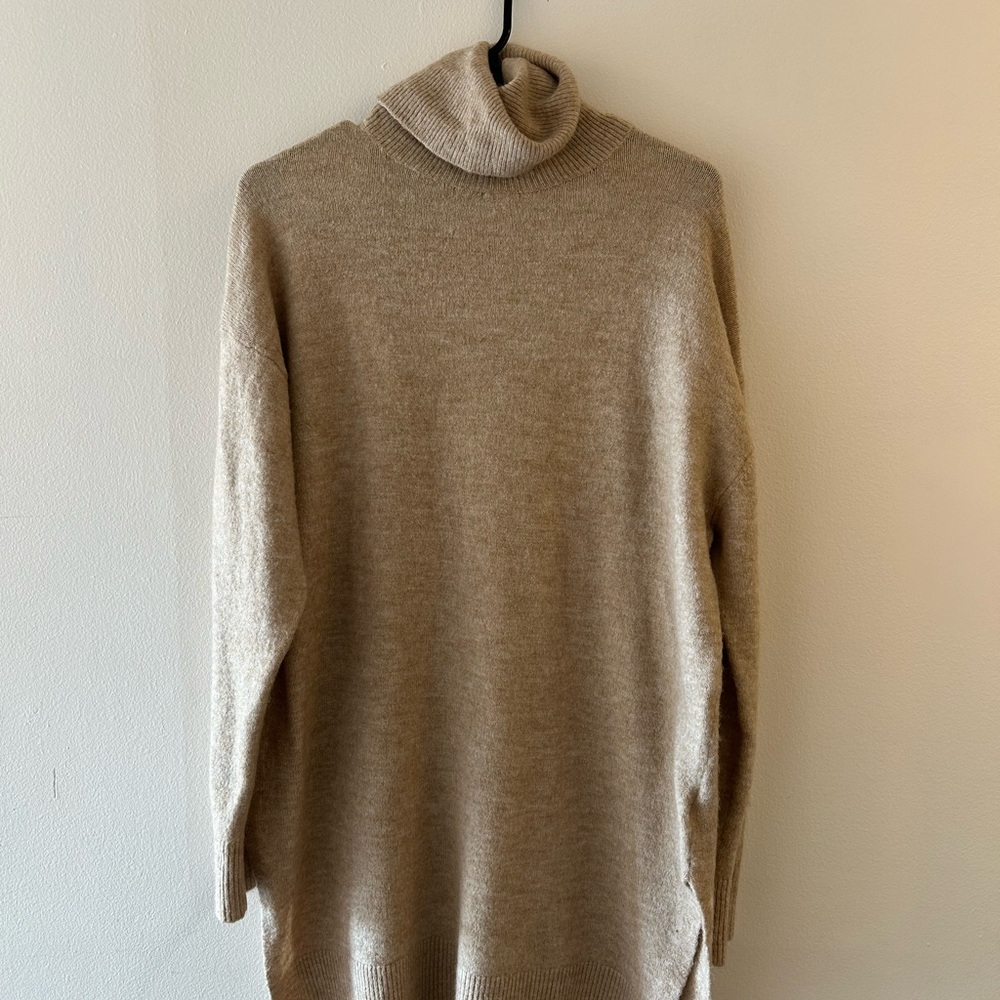 H&M Neutral Beige Longline Turtleneck Sweater